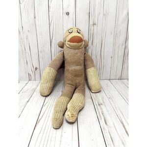 Vintage Handmade Sock Monkey Plush Primitive Farmhouse Decor Worn Loved Toy